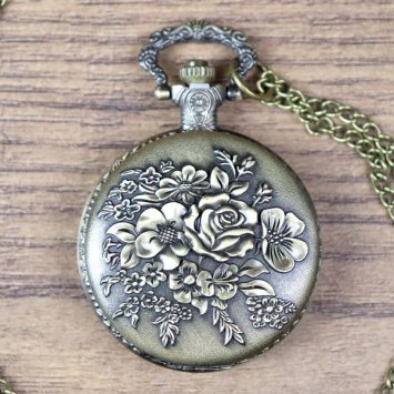 Taschenuhr, Altmessingfarben mit Blumendekor